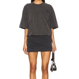 NEW Alexander Wang T-shirt Dress With Ruched Mini Skirt in Faded Black